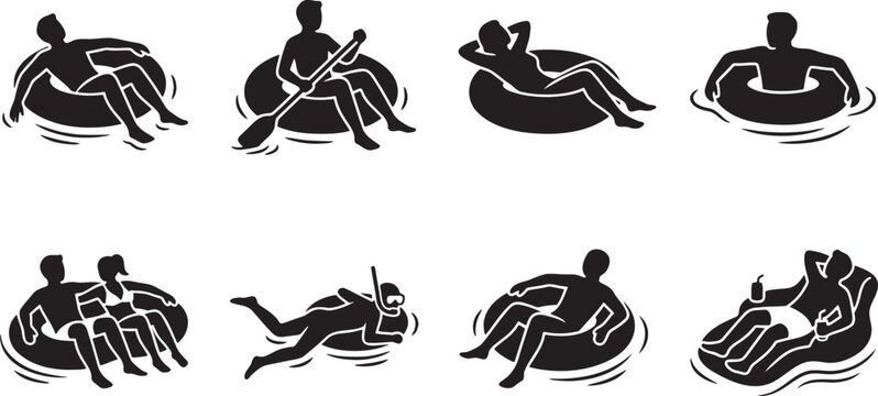 Water tubing river floating swimming and pool relaxation silhouettes