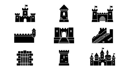 Fototapeta premium Black silhouettes of various castles.