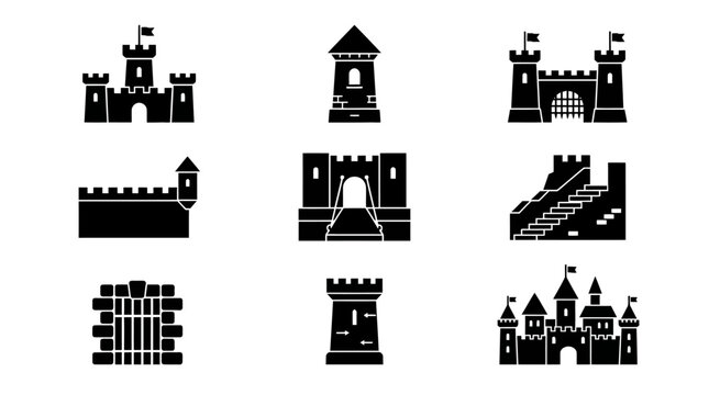 Black silhouettes of various castles.
