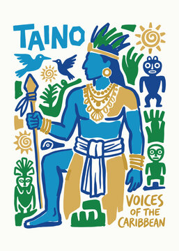 Indigenous Caribbean warrior folk art poster celebrating Taino cultural heritage