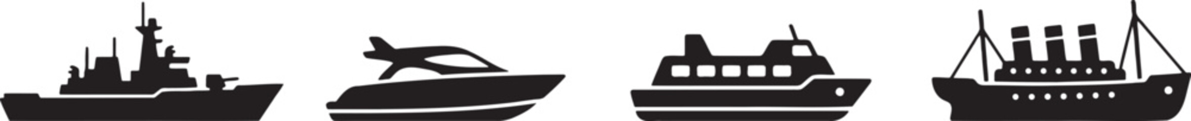 Naval warships and commercial cruise liners silhouettes © HM