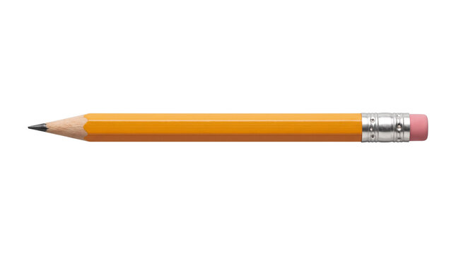Yellow wooden pencil transparent PNG isolated school supply cutout for education, writing and design projects