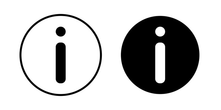 Info icon in outline and solid style, isolated on white background. Ideal for information, help, notification, and details related features in mobile and web design.