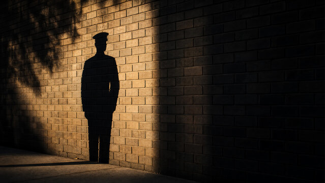 Solitary service member silhouette standing against a brick wall, expressing isolation, resilience, and the unseen challenges of veteran life for Veterans Day awareness and support campaigns.