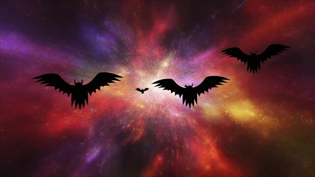 Demons Flying through Nebula Space 4K Generative AI