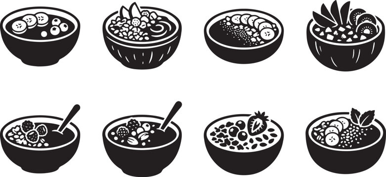 Healthy acai berry bowls organic breakfast smoothies with fruit