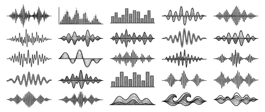 Hand-drawn sound wave and equalizer graphics collection