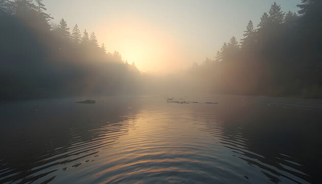Golden Sunrise Over the Peaceful River with Colorful Sky Reflection and Scenic Nature Landscape