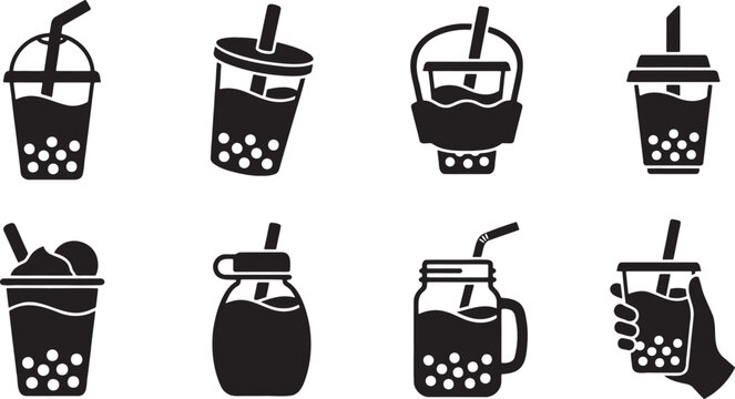 Sweet iced bubble tea and tapioca boba drinks
