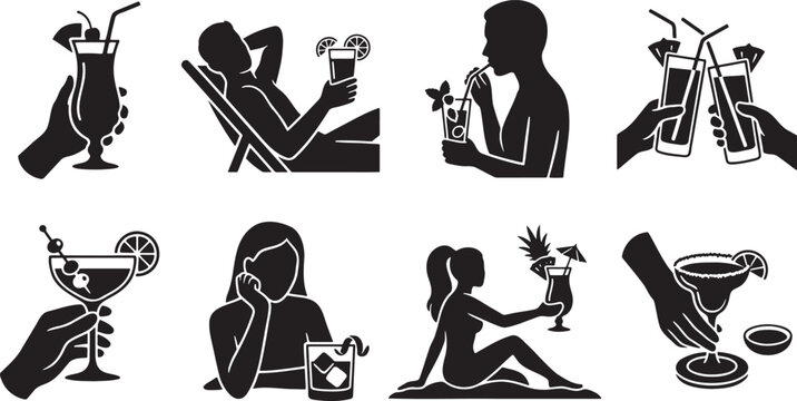 People drinking tropical cocktails and relaxing at lounge