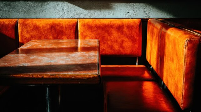 Cozy booth seating with warm lighting in a modern restaurant or bar.