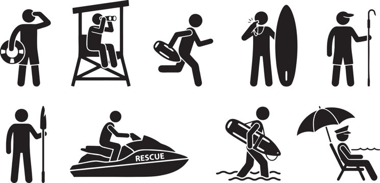 Professional beach lifeguard rescue team and emergency safety gear