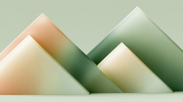 Abstract minimalist geometric mountain shapes with gradient peach and green tones against plain light green background