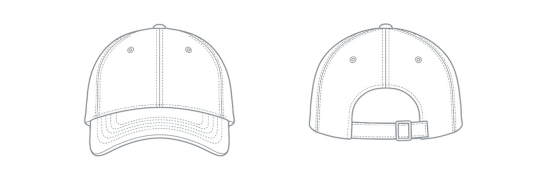 Fashion industry technical vector template for a baseball cap with front and back view details