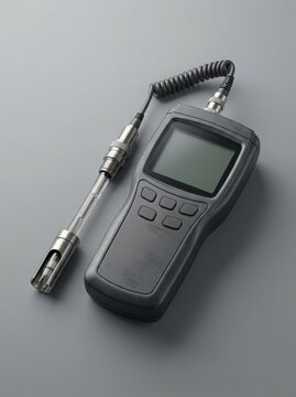 Professional digital pH meter isolated on a neutral background representing laboratory analysis, water testing, agriculture, scientific research and industrial quality control