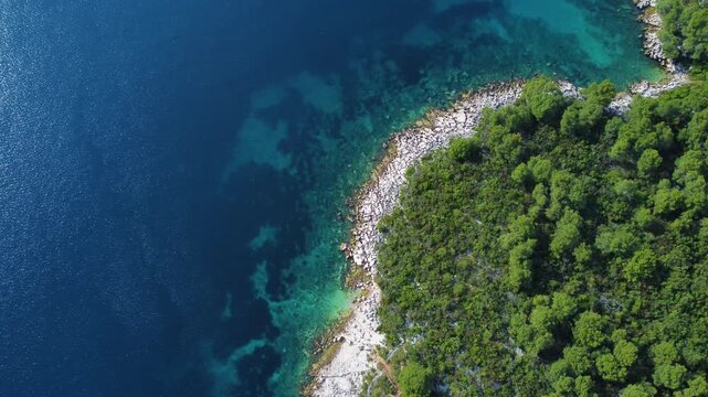 Aerial view of croatian island coastline and sea