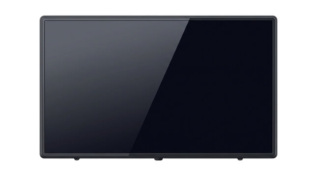 Modern flat screen TV monitor transparent PNG, isolated blank display cutout for device mockup and media design