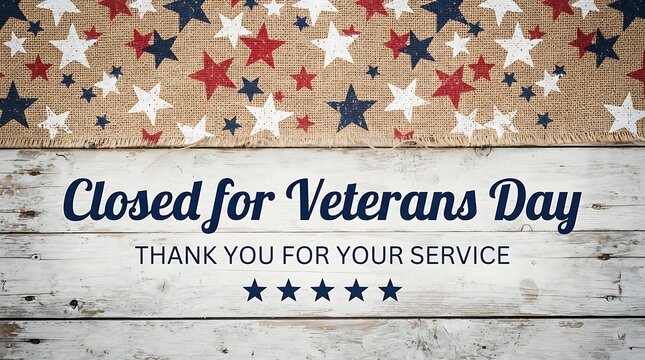 Veterans day closure announcement with patriotic stars and stripes background