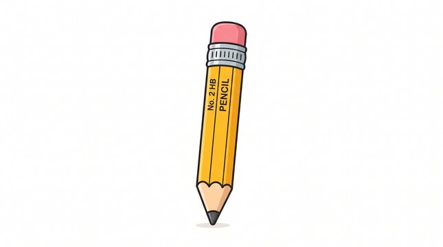 Close-up of yellow pencil with eraser writing or drawing. Wooden graphite stationery tool for school, office, or creative design work.