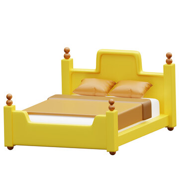 3d icon home furniture illustration yellow double bed bedroom stylized minimalist featuring a bright yellow frame for ui design and app interfaces