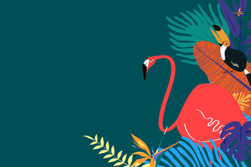 Colorful tropical leaf bird background, green design © Rawpixel.com