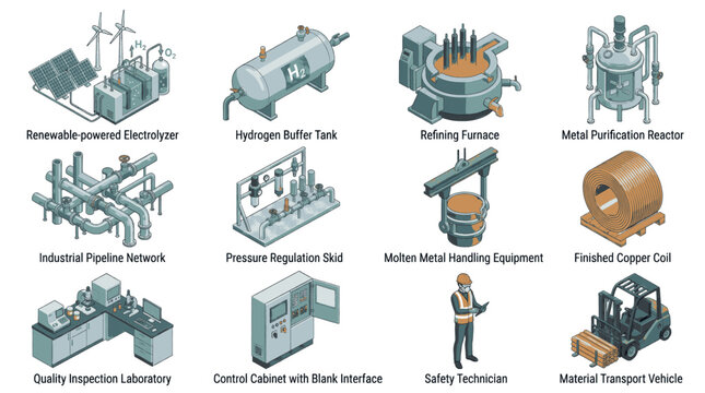 Industrial Equipment and Processes for Metal Refining and Renewable Energy Production.
