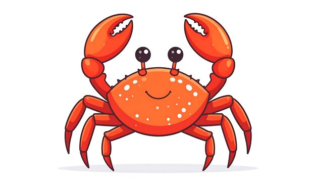 Vibrant orange crab with red claws isolated.
