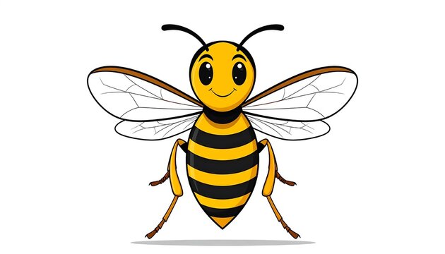 Cartoon yellow bee character with wings and stripes.