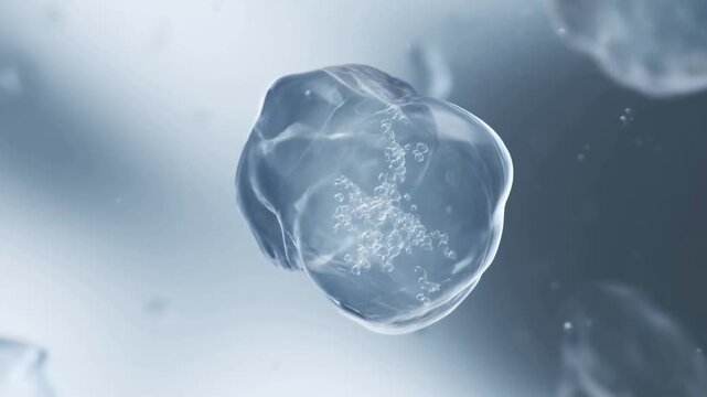 3D illustration of a single microscopic cell structure floating in fluid laboratory background