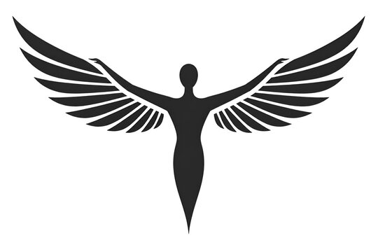 Abstract black silhouette of winged female angel