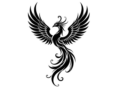 Mythical phoenix bird flying black tribal silhouette
