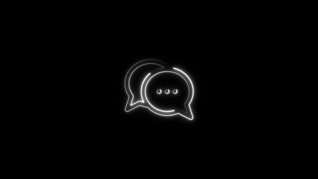 White Neon Speech Bubbles on a Black Background Symbolizing Conversation and Messaging comp stock