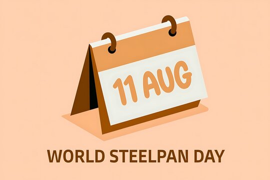 World steelpan day celebration calendar icon marking august eleventh on a soft peach background