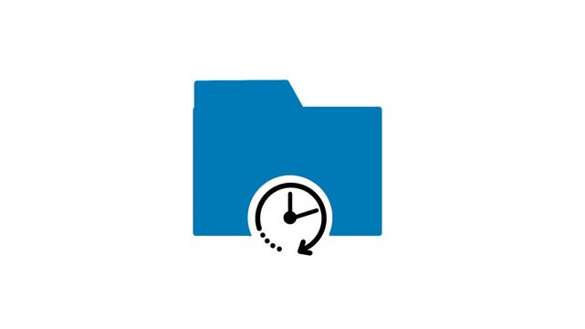 Backup data time concept featuring folder icon, clock icon, and circular arrow. Visual representation of scheduled file protection and automatic storage management.