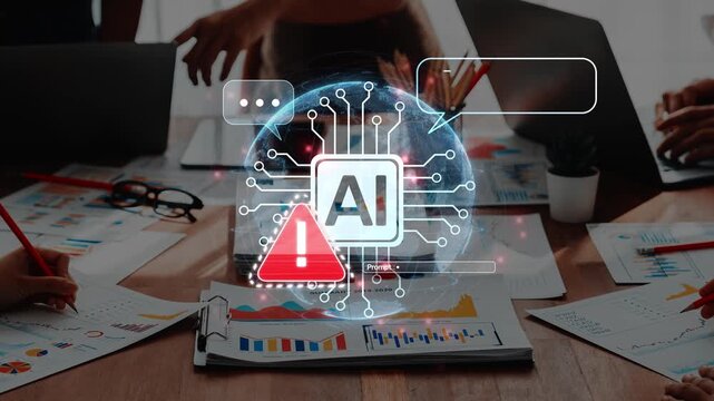 A team engages with artificial intelligence technologies while analyzing data visualizations in a modern office. This image captures the essence of collaboration and innovation. Raster