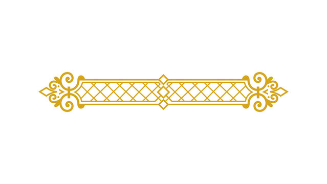 Vintage gold ornamental divider with intricate lattice pattern and decorative flourishes isolated on transparent background