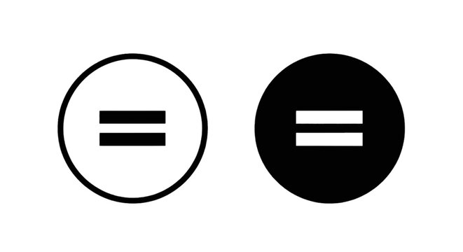 Vector illustration of equal sign icons, black and white circle buttons on a transparent background