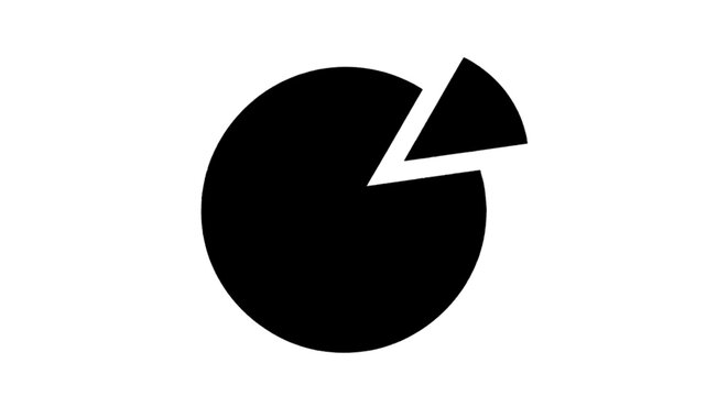 Vector illustration of black pie chart icon with a missing slice on a transparent background