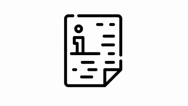 Black and white line art icon of a document page featuring a person symbol for profile data or information guide