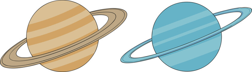 Ringed planet illustrations, colorful space astronomy elements for science, education and galaxy themed vector  © Sume