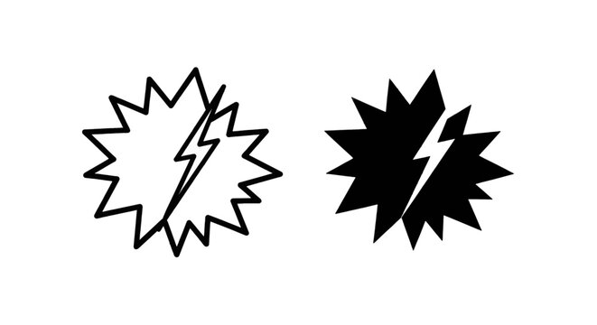 Vector illustration of lightning bolt inside a starburst explosion shape icon set on a transparent background