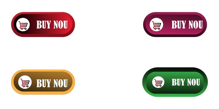 Modern buy now button with shopping cart icon isolated on white background