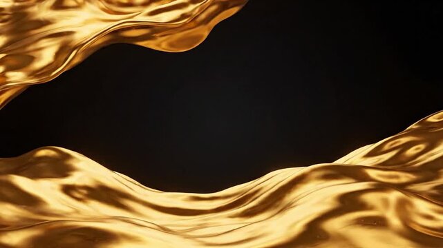 Elegant Abstract Flowing Liquid Gold Waves with Smooth Metallic Texture on a Deep Black Background