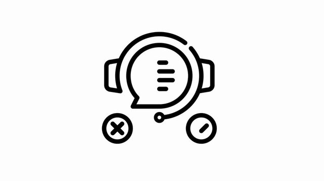 Minimalist Customer Support Headset Icon with Speech Bubble and Control Symbols for Digital Interface Design