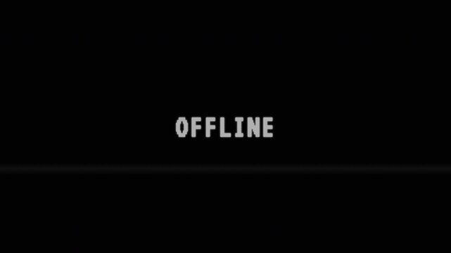 Pixelated offline screen with retro glitch effect on black 4k