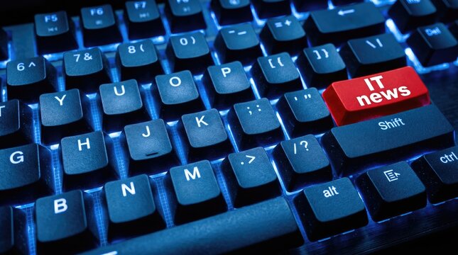 Computer Keyboard with IT News Labeled Key Illustrating Tech Journalism
