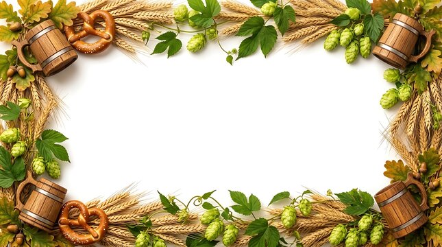 Festive Oktoberfest Border Featuring Wheat and Hops from Bavaria for Celebrations