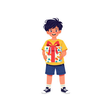 Happy Boy Holding Birthday Gift