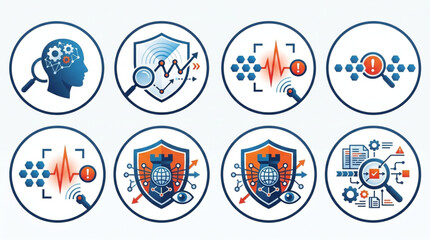 Cybersecurity threat detection and analysis icons set. © King