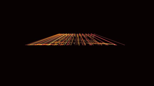 Radiant orange lines converge into a central pyramid shape within this dynamic digital motion animation for modern creative media projects